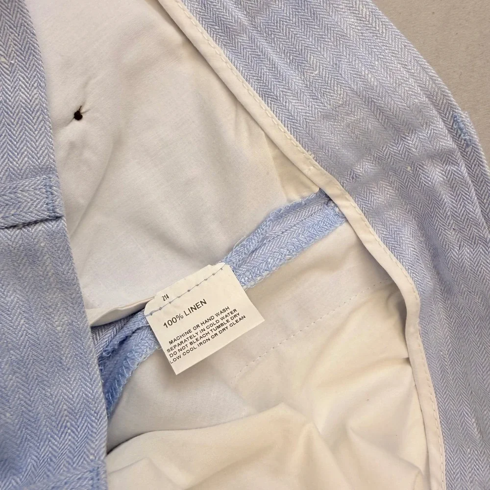 Charleston Khakis Mens Light Blue 100% Linen Herringbone Dress Pants 37R 32L
